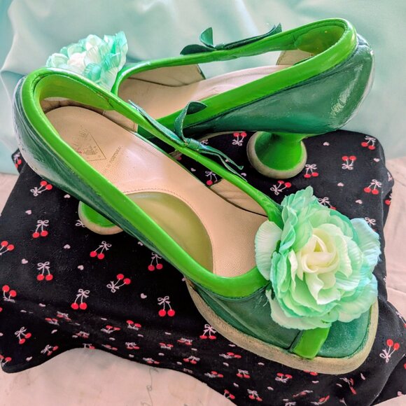 John Fluevog Vintage Green BEBE Heels Size 10.5 Refurbished DIY Heels - Picture 5 of 8